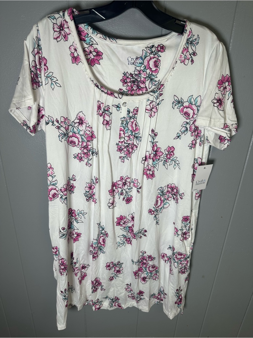 Croft & Barrow White with pink Floral Short-Sleeve Womens nightgown buttery soft
